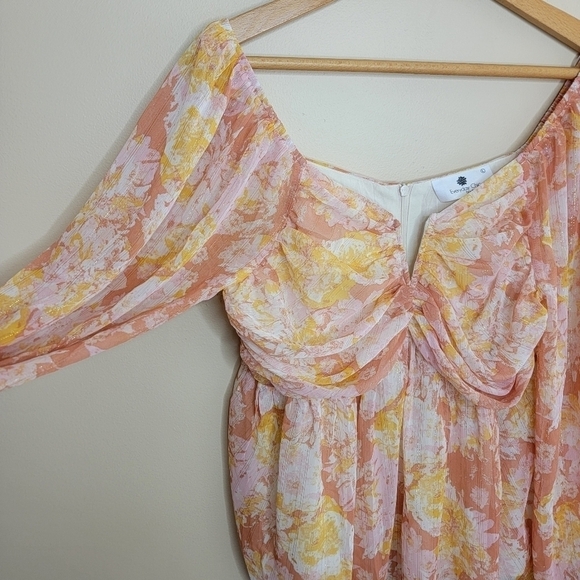 Everyday Chic Boutique | Peach Yellow Floral Print Boho Blouse Size Large - Picture 5 of 6